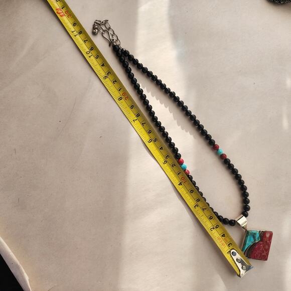 Jay King DTR Necklace Sterling Silver Inlay Turquoise Pendant Black Onyx Beaded - Picture 8 of 9